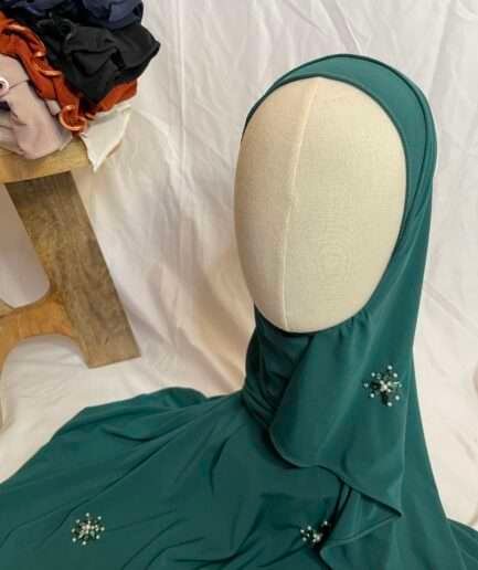 Hijab Prêt-à-Porter Orné de Perles - Vert Émeraude Élégant